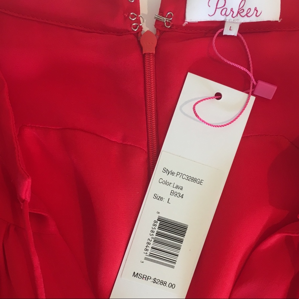NEW Parker Red Silk Dress Size Large - Picture 4 of 8